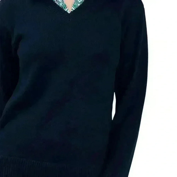 Current air long sleeve v-neck sweater collar dress navy/ multicolor - Picture 7 of 8